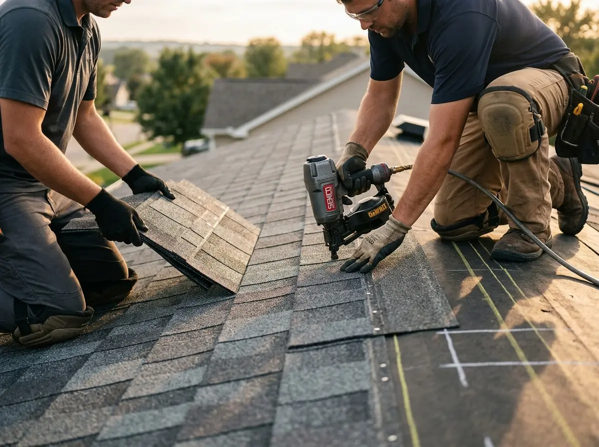 Professional roofer working on a residential roof in Wailea